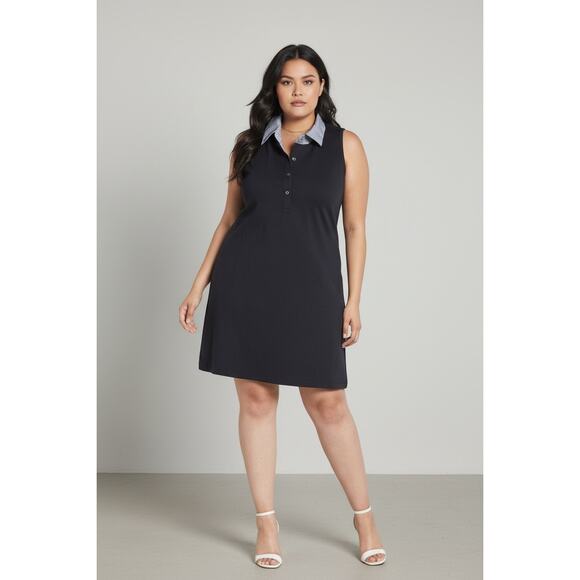 1901 sleeveless polo shirt dress navy pockets poplin collar nautical plus 3X - Picture 9 of 9